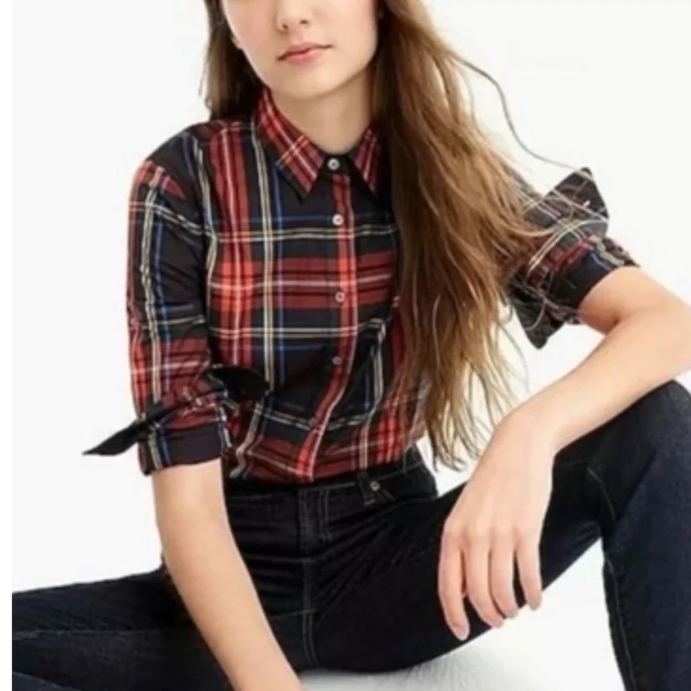 J. Crew‎ Perfect Fit Plaid Button Down Shirt Women XS Cotton